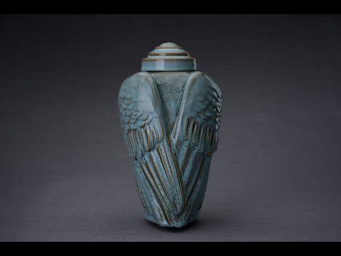 Handmade Cremation Urn for Ashes "Wings" - Large | Oily Green Melange | Ceramic