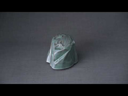 Paw Print Urn For Pet Ashes - Oily Green Melange | Ceramic