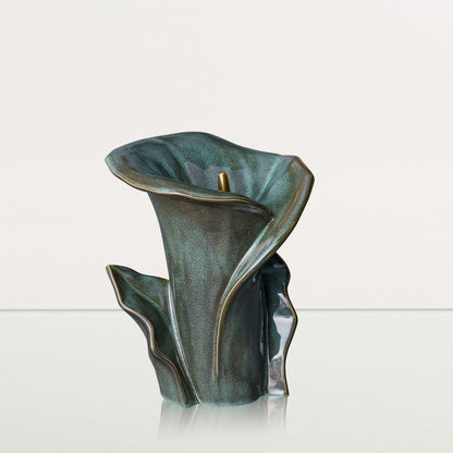 Calla Flower Memorial Urn for Ashes - Medium Urn | Oily Green Melange - Pulvis Art Urns