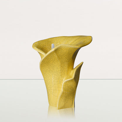 Calla Flower Memorial Urn for Ashes - Medium Urn | Yellow Craquelure - Pulvis Art Urns