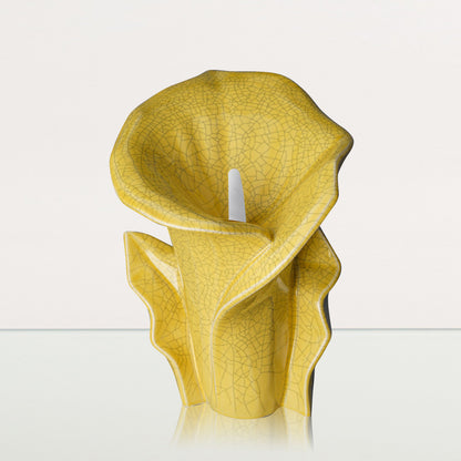 Calla Flower Memorial Urn for Ashes - Medium Urn | Yellow Craquelure - Pulvis Art Urns