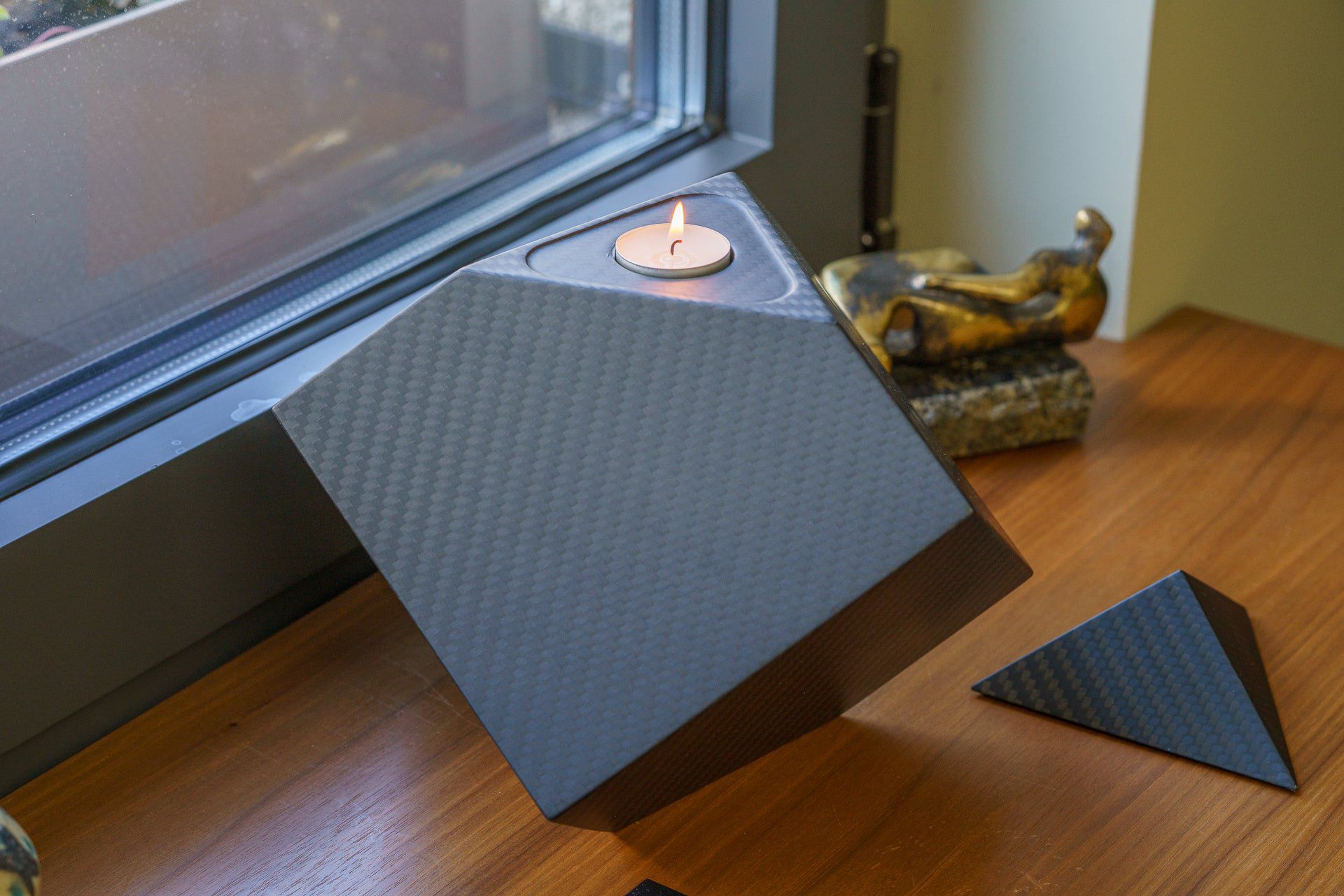 Carbon Fiber Cremation Urn "Abstract" - Twill Weave Carbon | Black Urn - Pulvis Art Urns