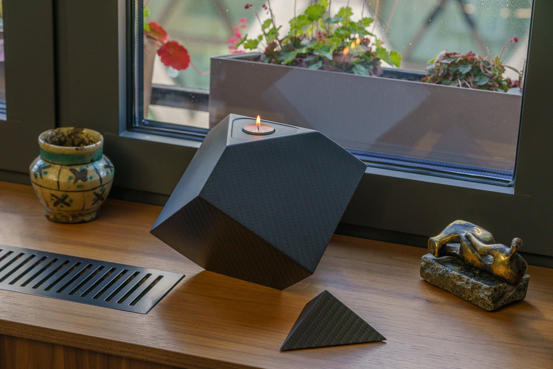 Carbon Fiber Cremation Urn "Abstract" - Twill Weave Carbon | Black Urn - Pulvis Art Urns