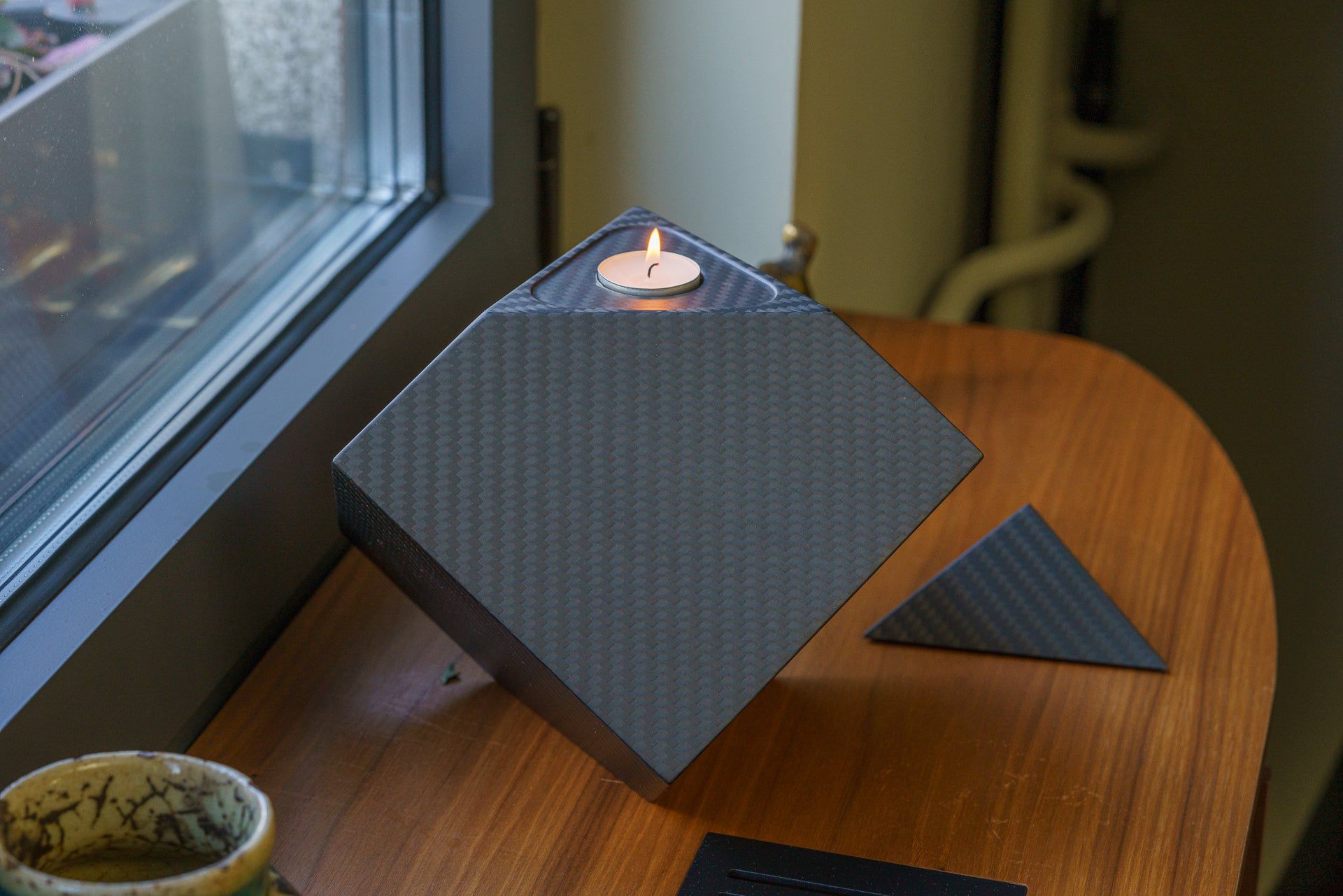 Carbon Fiber Cremation Urn "Abstract" - Twill Weave Carbon | Black Urn - Pulvis Art Urns
