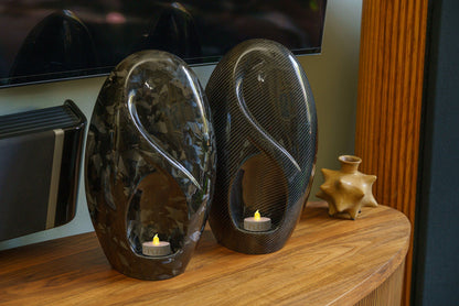 Carbon Fiber Cremation Urn "Eternity" - Twill Weave Carbon | Black | LED Candle - Pulvis Art Urns