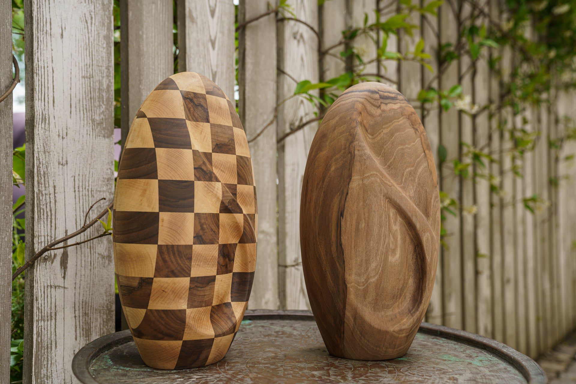 Checked Wooden Urn "Eternity" - Genuine Walnut & Beech Urn - Pulvis Art Urns