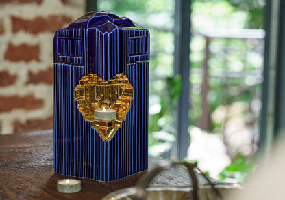 Cremation Candle Urn for Ashes "Heart" - Large | Blue Night | Ceramic Urn - Pulvis Art Urns
