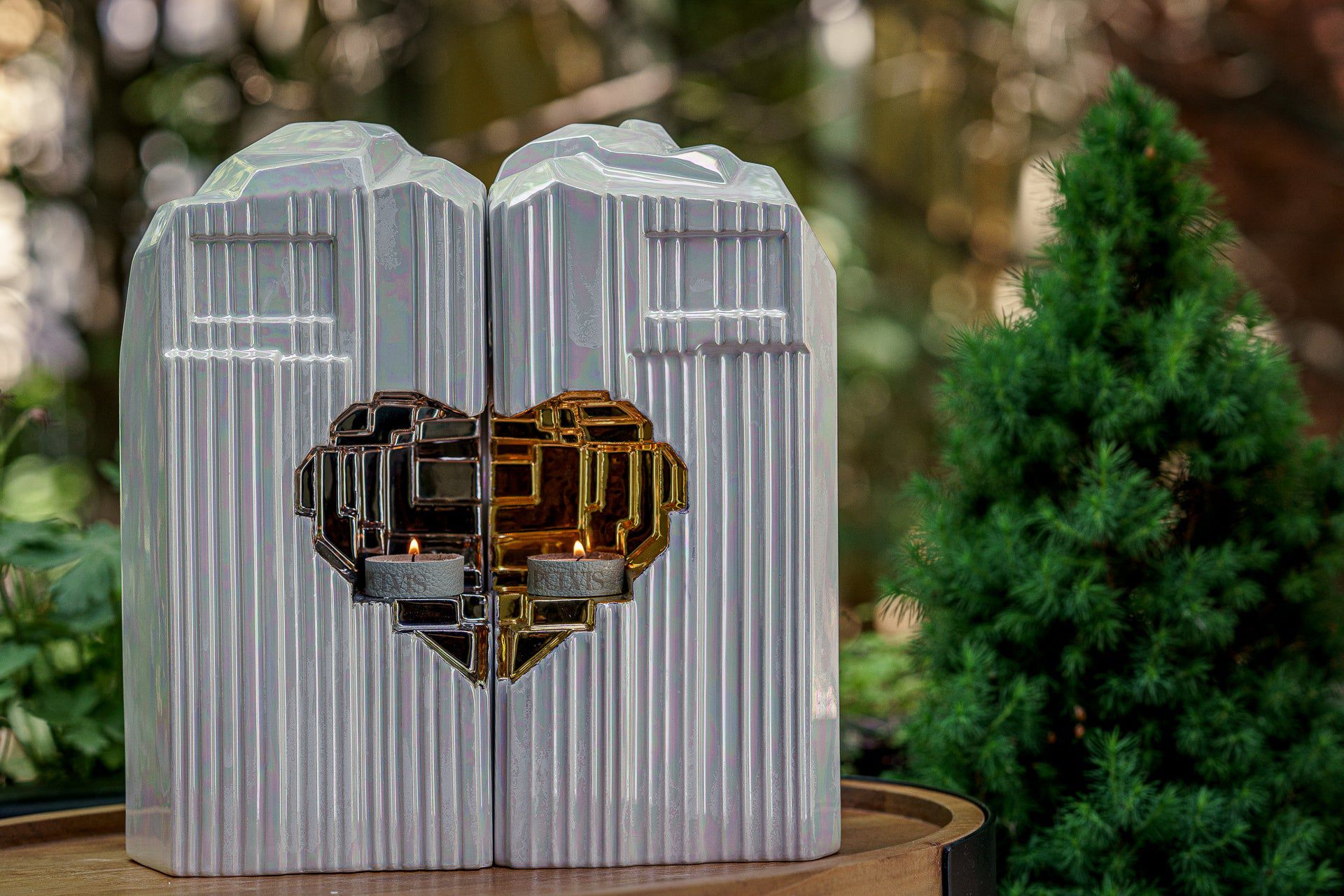 Cremation Candle Urn for Ashes "Heart" - Large | Pearly White | Ceramic Urn - Pulvis Art Urns