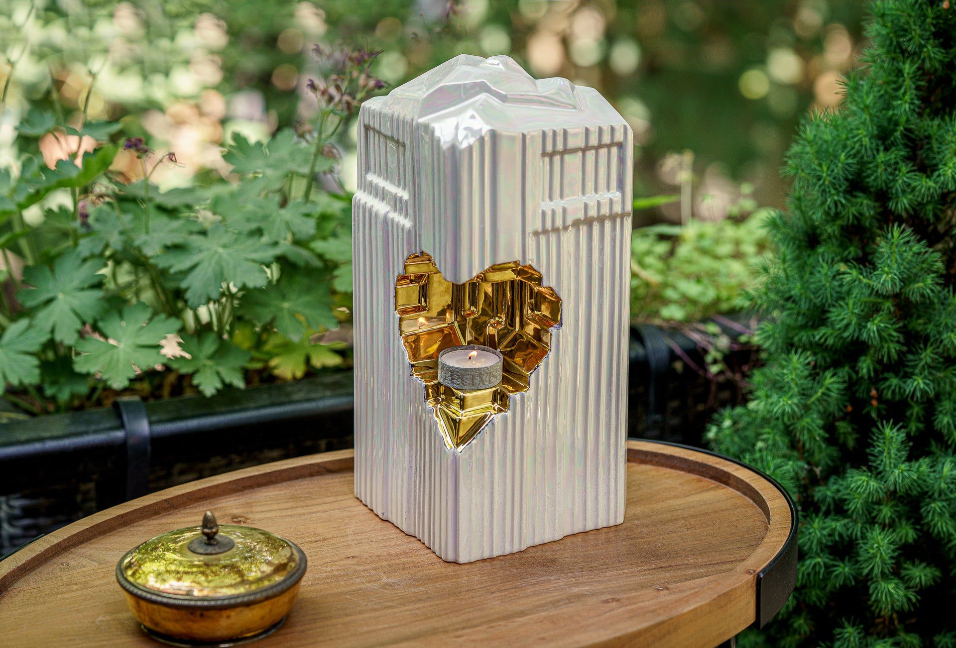Cremation Candle Urn for Ashes "Heart" - Large | Pearly White | Ceramic Urn - Pulvis Art Urns
