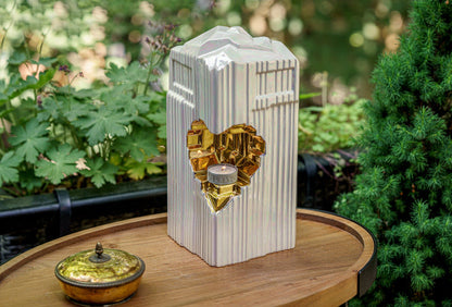Cremation Candle Urn for Ashes "Heart" - Large | Pearly White | Ceramic Urn - Pulvis Art Urns