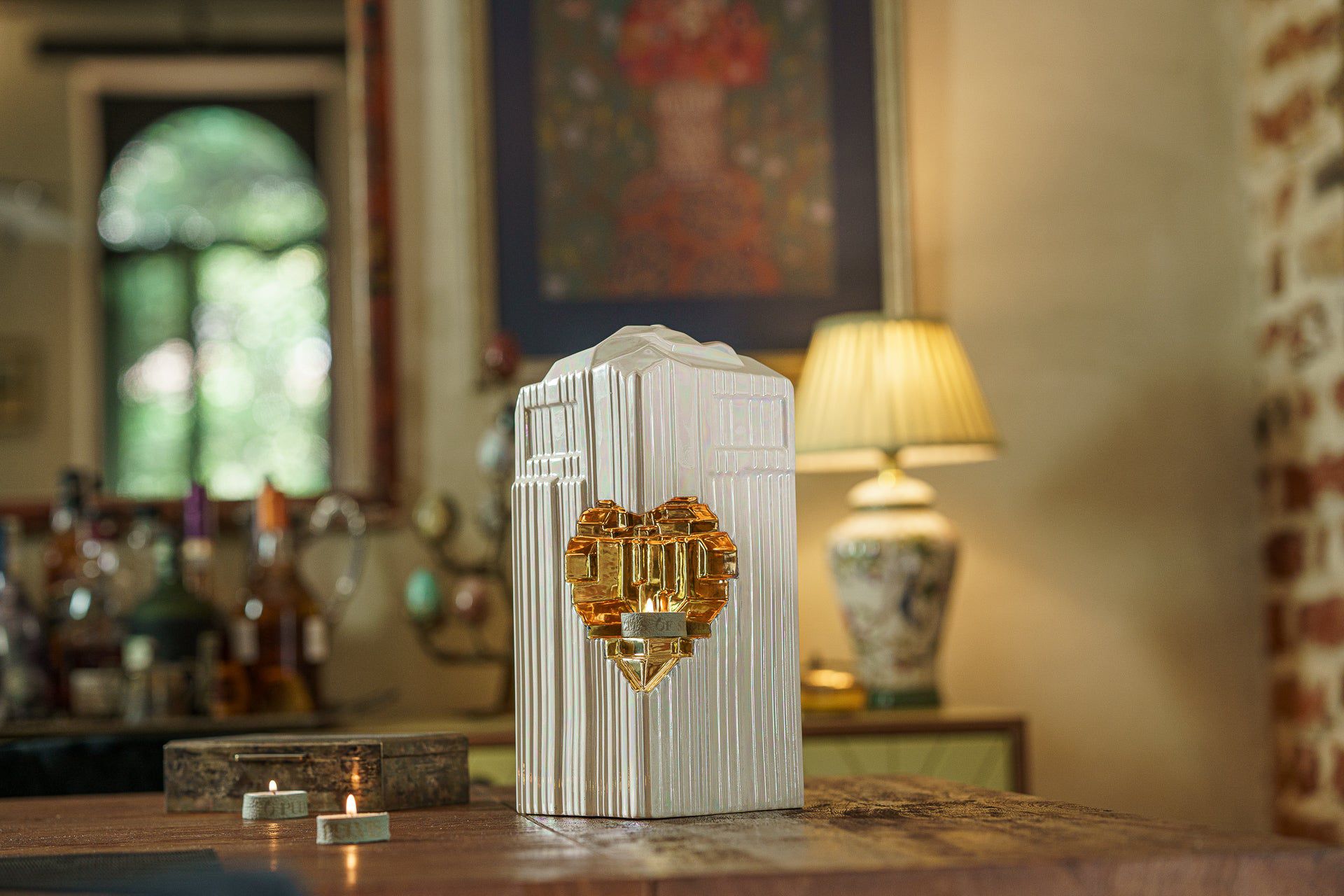 Cremation Candle Urn for Ashes "Heart" - Large | Pearly White | Ceramic Urn - Pulvis Art Urns