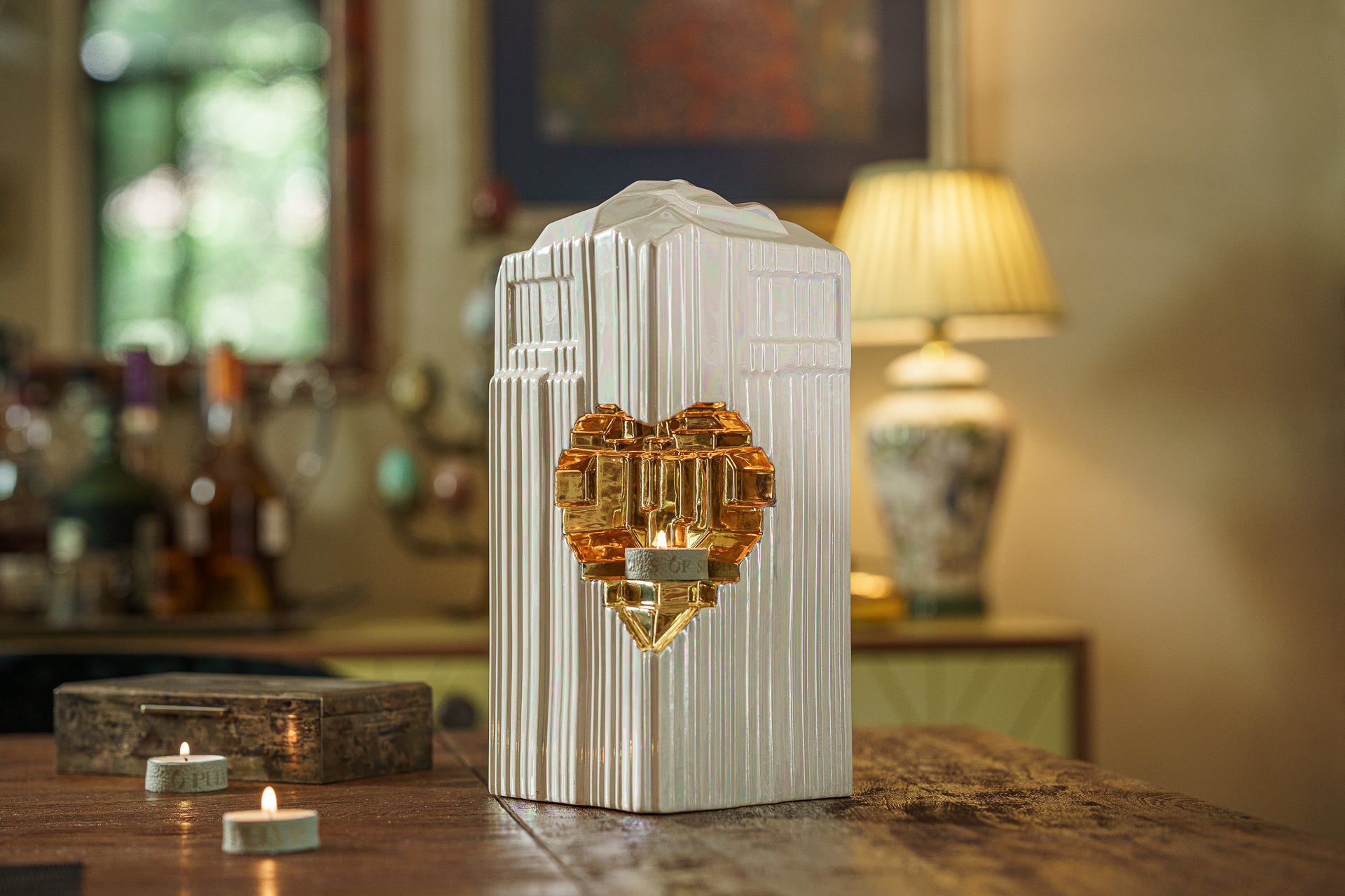 Cremation Candle Urn for Ashes "Heart" - Large | Pearly White | Ceramic Urn - Pulvis Art Urns