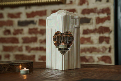 Cremation Candle Urn for Ashes "Heart" - Large | Pearly White | Ceramic Urn - Pulvis Art Urns