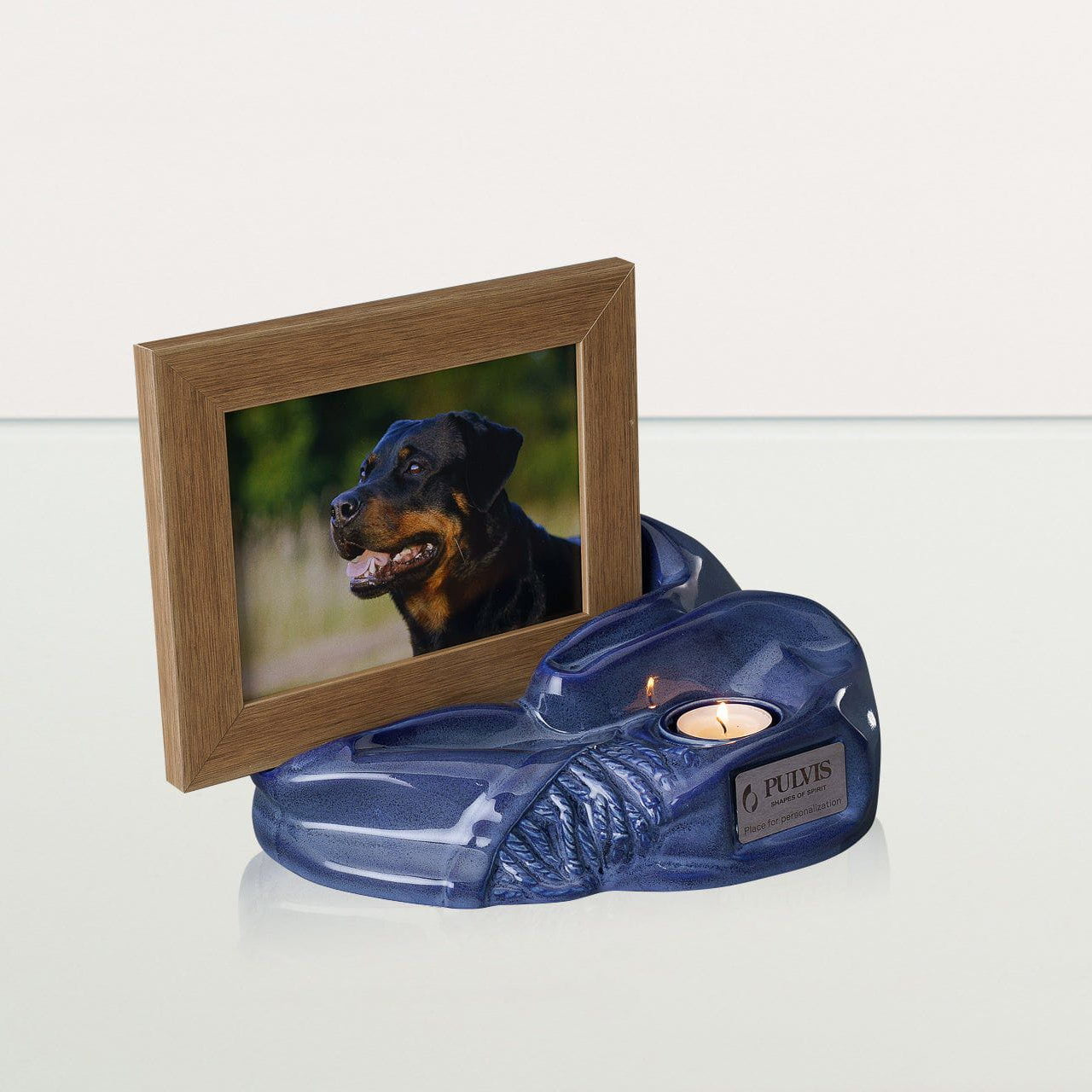 Cremation Urn "Cozy" - Blue Melange | Ceramic Picture Frame Urn - Pulvis Art Urns