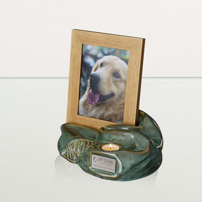 Cremation Urn "Cozy" - Oily Green Melange | Ceramic Picture Frame Urn - Pulvis Art Urns