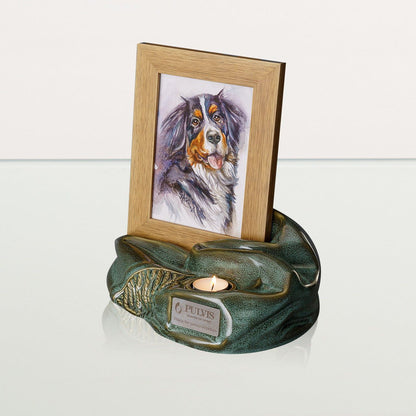 Cremation Urn "Cozy" - Oily Green Melange | Ceramic Picture Frame Urn - Pulvis Art Urns