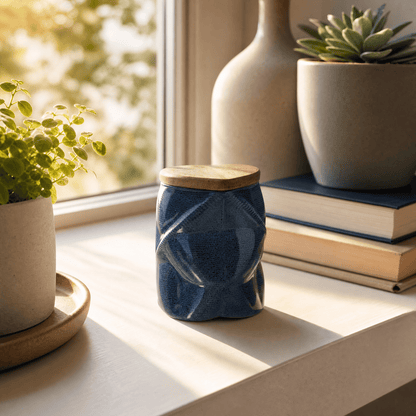 Pulvis Art Urns - Small Size Urn -Cremation Urn "Nexus" - 3D Printed Ceramic Urn | Blue Melange | Keepsake