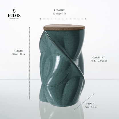 Pulvis Art Urns Adult Size Urn Cremation Urn "Nexus" - 3D Printed Ceramic Urn | Blue Melange | Large
