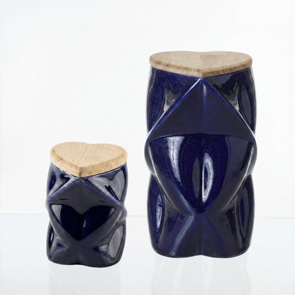 Pulvis Art Urns Adult Size Urn Cremation Urn "Nexus" - 3D Printed Ceramic Urn | Cobalt Metalic | Large