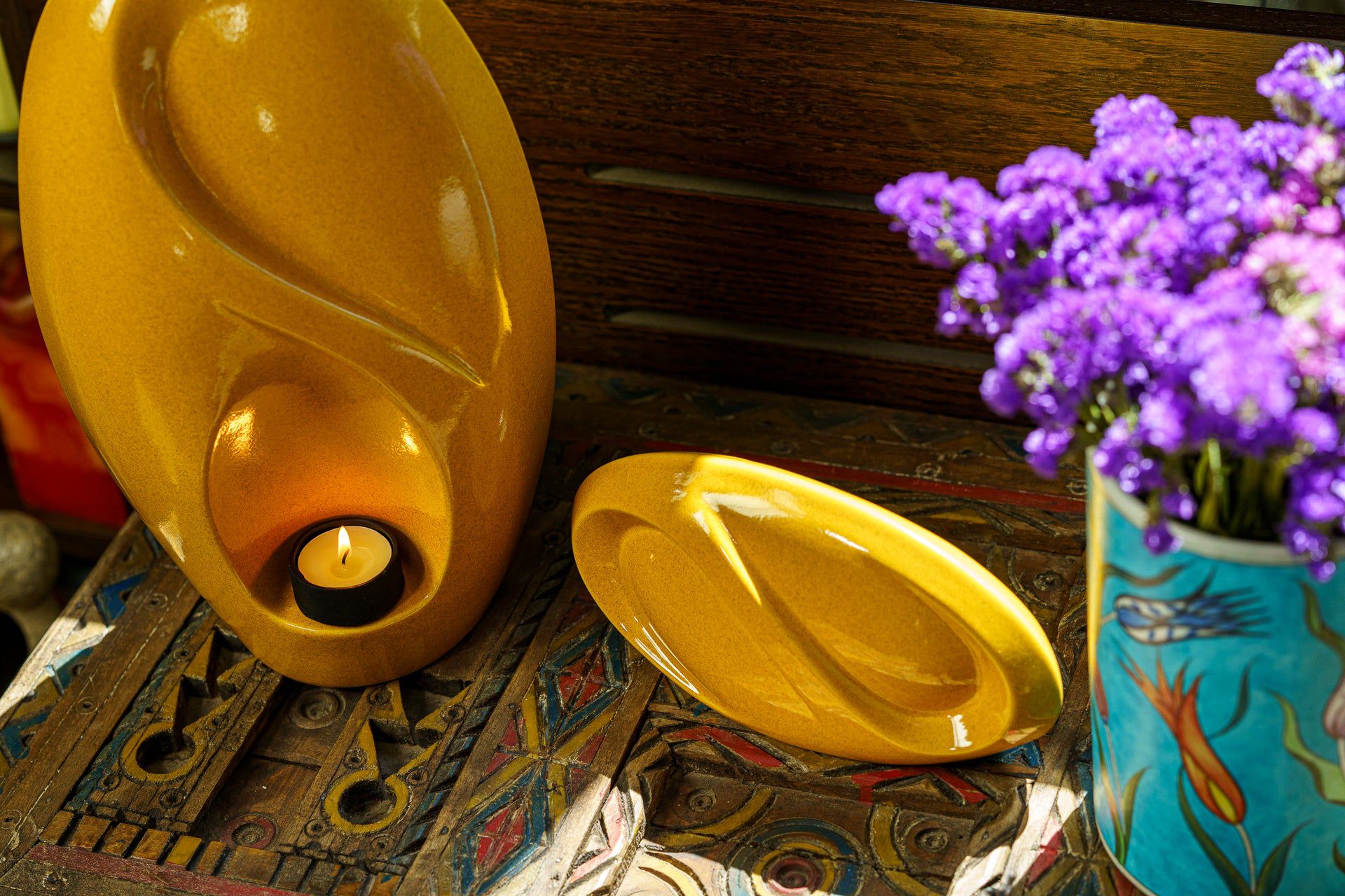 Eternity Handmade Cremation Urn for Ashes - Large Urn | Amber Yellow | Ceramic - Pulvis Art Urns