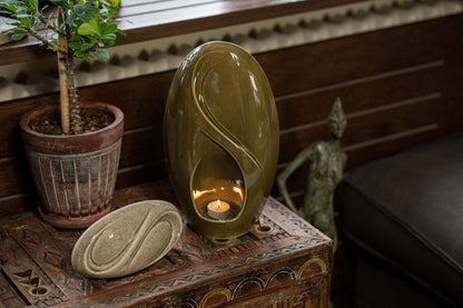 Eternity Handmade Cremation Urn for Ashes - Large | Oily Green | Ceramic Urn - Pulvis Art Urns