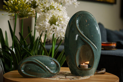 Eternity Handmade Cremation Urn for Ashes - Large Urn | Oily Green Melange - Pulvis Art Urns