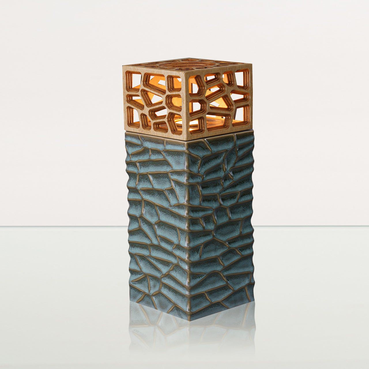 "Everlasting Flame" Cremation Urn for Ashes - Oily Green Melange | Ceramic Urn - Pulvis Art Urns