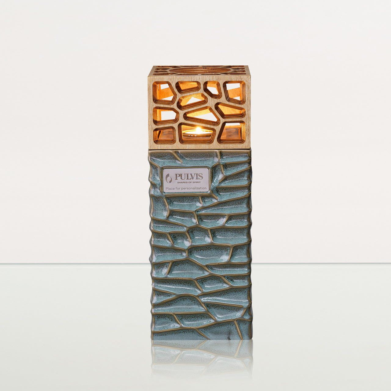 "Everlasting Flame" Cremation Urn for Ashes - Oily Green Melange | Ceramic Urn - Pulvis Art Urns