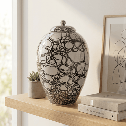 Pulvis Art Urns Adult Size Urn Handmade Cremation Urn "Embrace" - Large | Raku Style Memorial | Pottery Wheel Urn
