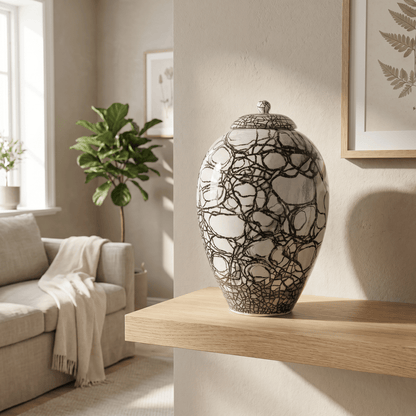 Pulvis Art Urns Adult Size Urn Handmade Cremation Urn "Embrace" - Large | Raku Style Memorial | Pottery Wheel Urn