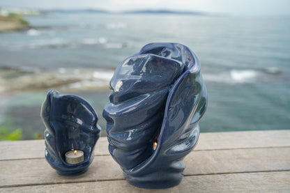 Handmade Cremation Urn for Ashes "Light" - Large | Blue Melange | Ceramic Urn - Pulvis Art Urns