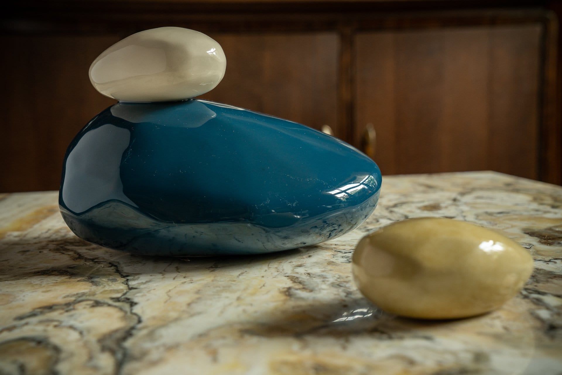 Handmade Cremation Urn for Ashes "Stone" - Large Urn | Cobalt Metallic | Ceramic - Pulvis Art Urns