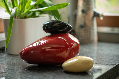 Handmade Cremation Urn for Ashes "Stone" - Large Urn | Red | Ceramic - Pulvis Art Urns