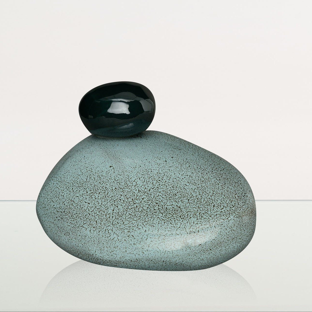 Handmade Cremation Urn for Ashes "Stone" - Large Urn | Oily Green Melange | Ceramic - Pulvis Art Urns