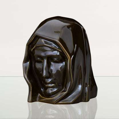 Handmade Cremation Urn for Ashes "The Holy Mother" - Large | Oily Green | Ceramic Urn - Pulvis Art Urns