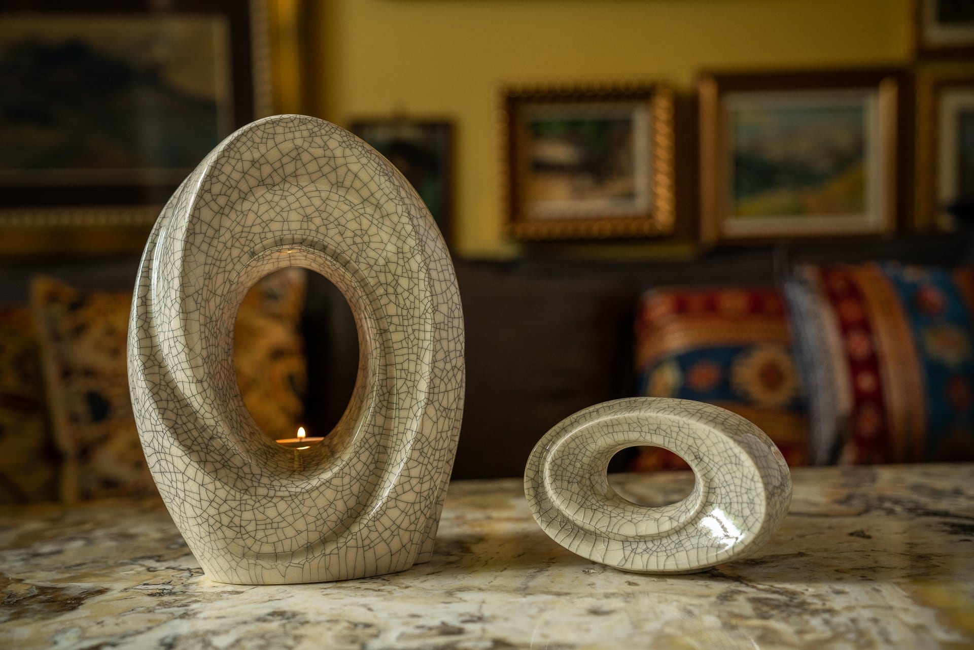 Handmade Cremation Urn for Ashes "The Passage" - Large Urn | Craquelure | Ceramic - Pulvis Art Urns