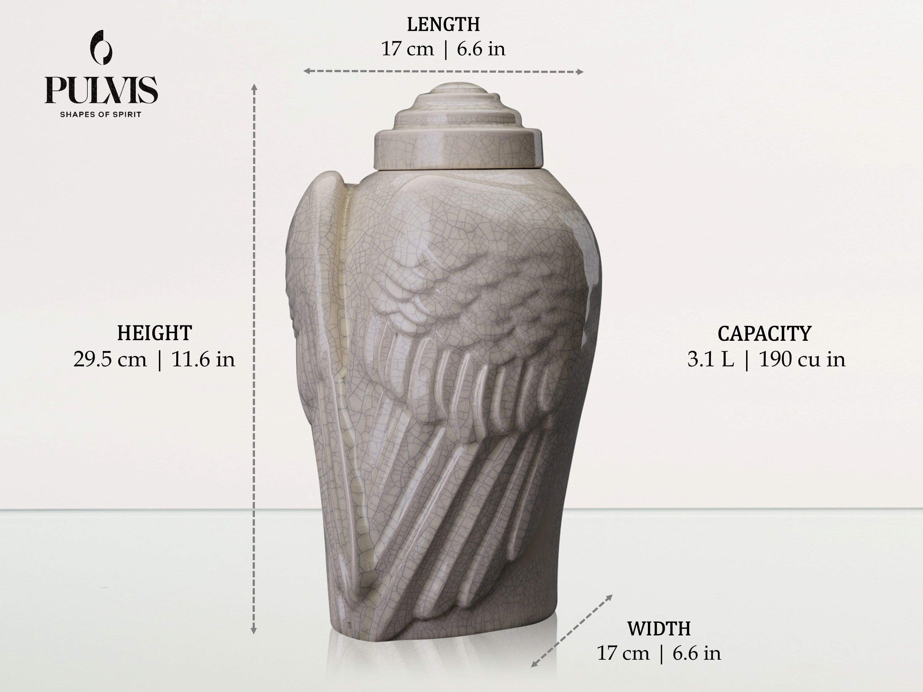 Pulvis Art Urns Adult Size Urn Handmade Cremation Urn for Ashes "Wings" - Large |sizes