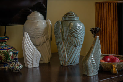 Handmade Cremation Urn for Ashes "Wings" - Large | Black Melange | Ceramic Urn - Pulvis Art Urns