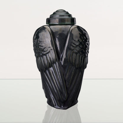 Handmade Cremation Urn for Ashes "Wings" - Large | Black Melange | Ceramic Urn - Pulvis Art Urns