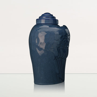 Handmade Cremation Urn for Ashes "Wings" - Large | Blue Melange | Ceramic Urn - Pulvis Art Urns