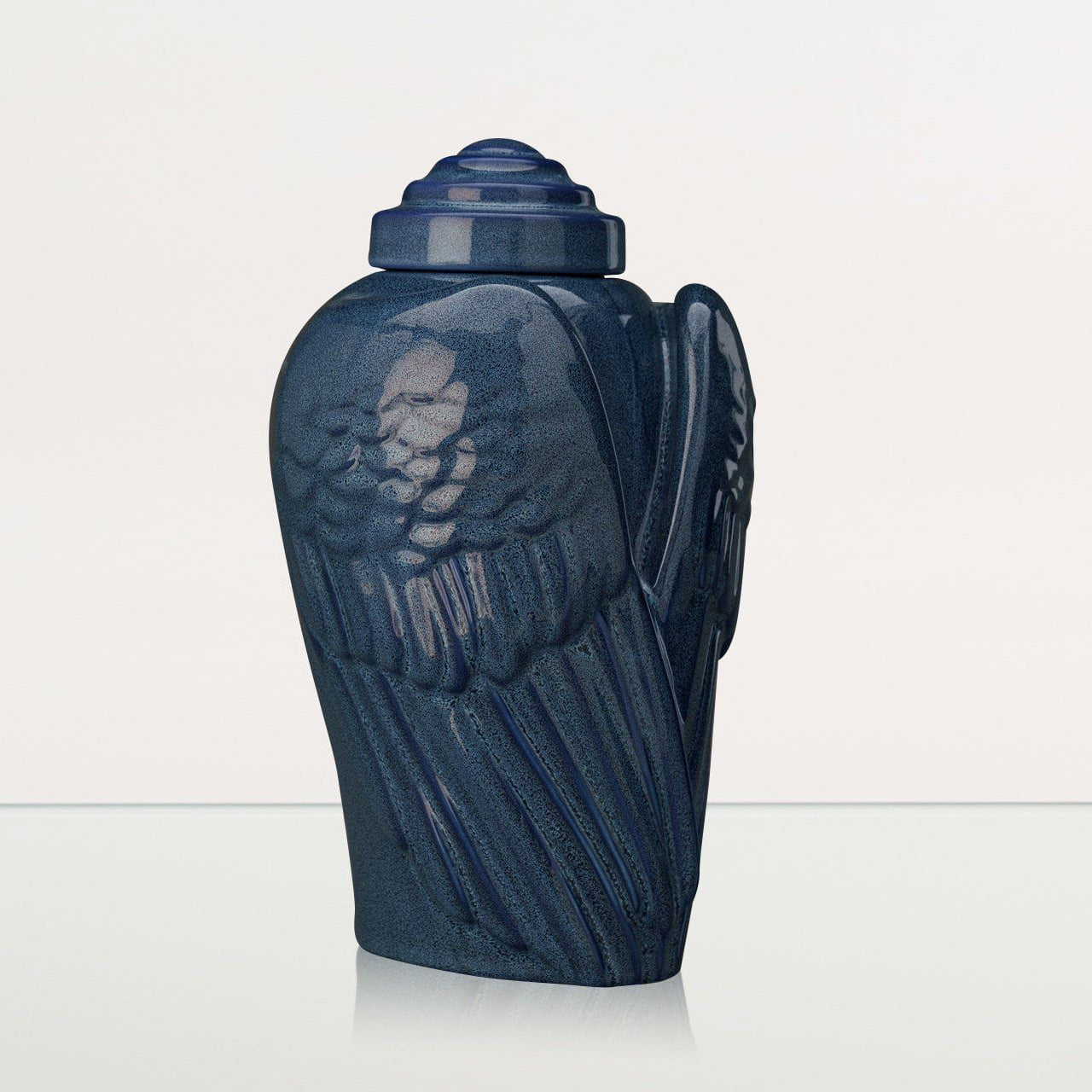 Handmade Cremation Urn for Ashes "Wings" - Large | Blue Melange | Ceramic Urn - Pulvis Art Urns