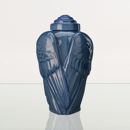 Handmade Cremation Urn for Ashes "Wings" - Large | Blue Melange | Ceramic Urn - Pulvis Art Urns