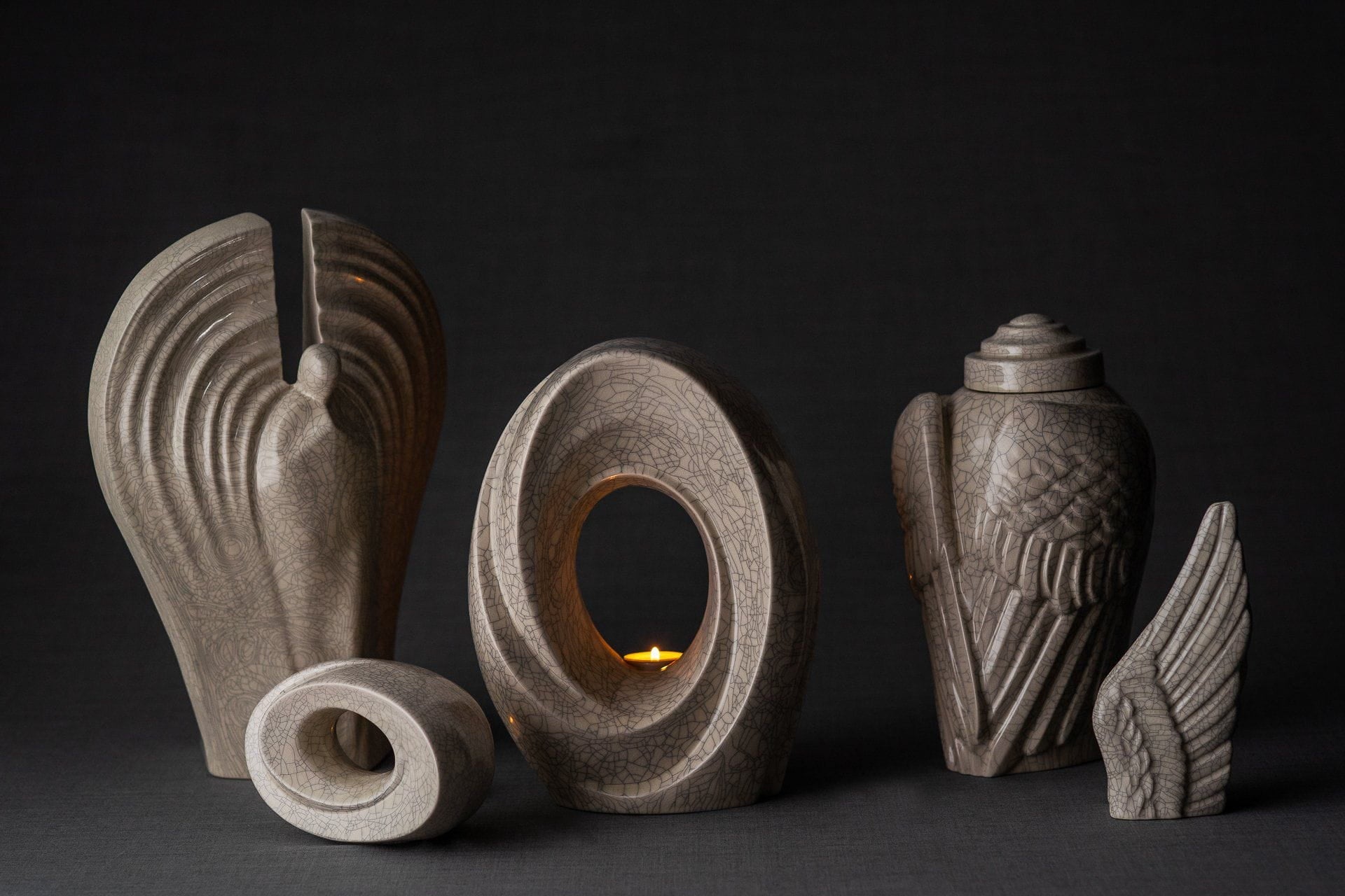 Handmade Cremation Urn for Ashes "Wings" - Large | Craquelure | Ceramic Urn - Pulvis Art Urns