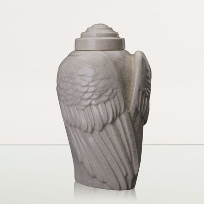 Handmade Cremation Urn for Ashes "Wings" - Large | Craquelure | Ceramic Urn - Pulvis Art Urns