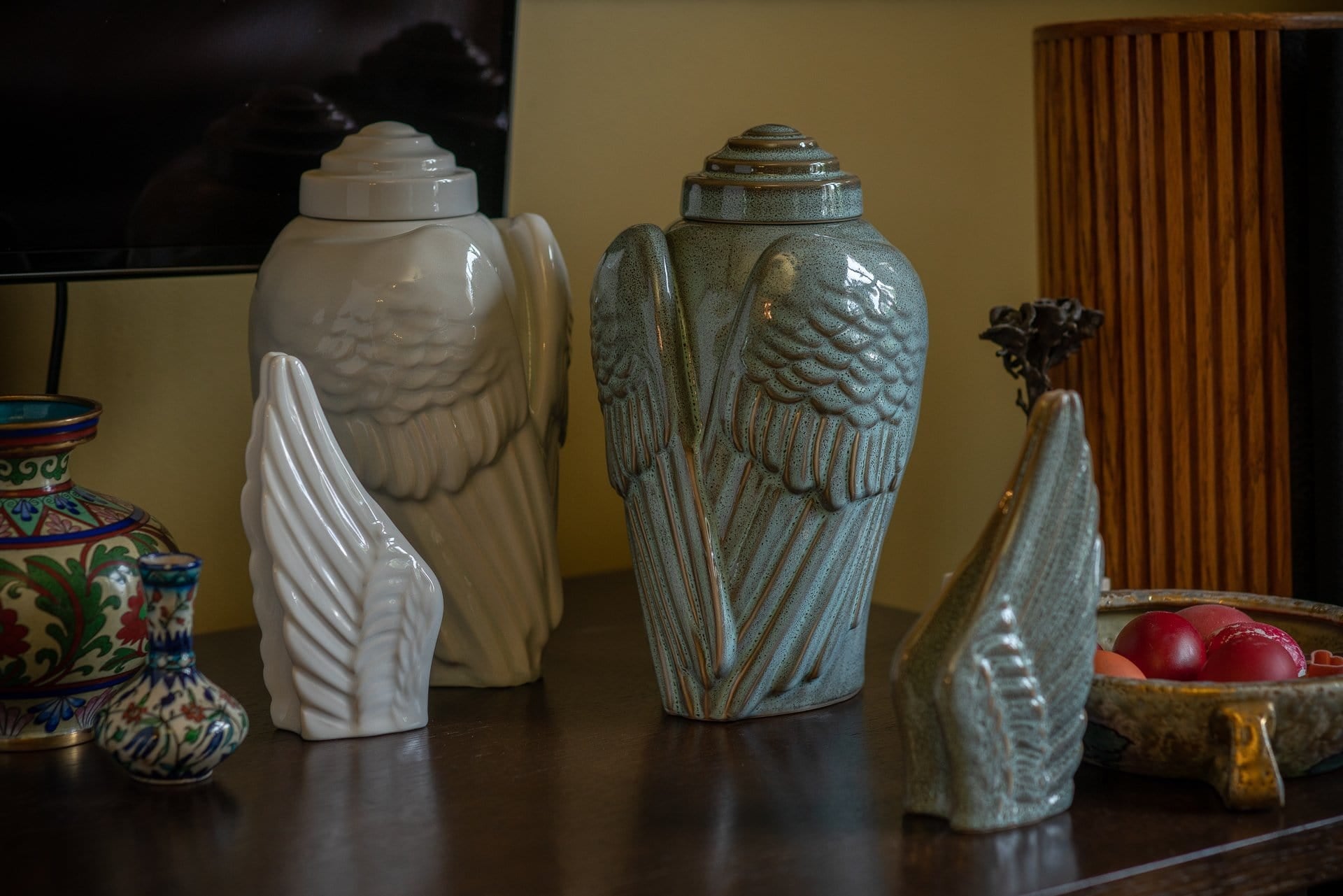 Handmade Cremation Urn for Ashes "Wings" - Large | Dark Matte | Ceramic Art Urn - Pulvis Art Urns