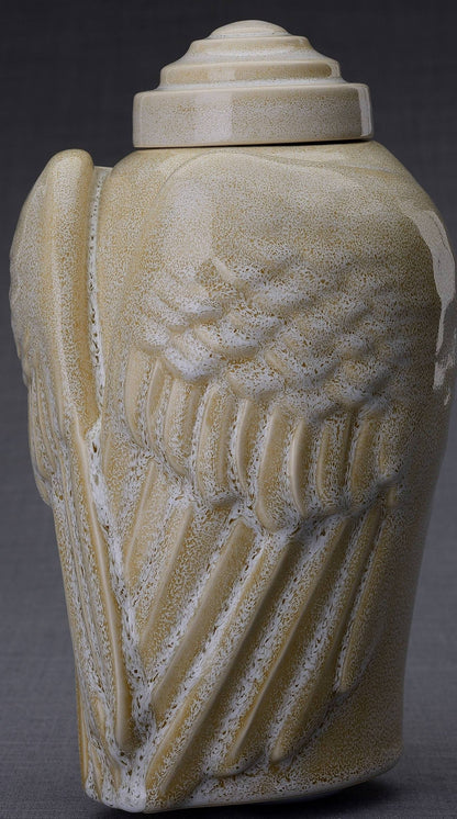 Handmade Cremation Urn for Ashes "Wings" - Large | Light Sand Melange | Ceramic Urn - Pulvis Art Urns