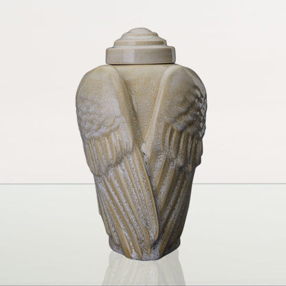 Handmade Cremation Urn for Ashes "Wings" - Large | Light Sand Melange | Ceramic Urn - Pulvis Art Urns