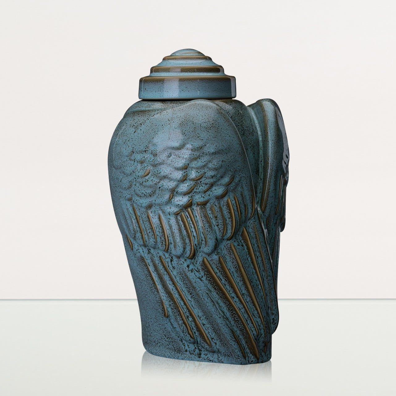 Handmade Cremation Urn for Ashes "Wings" - Large | Oily Green Melange | Ceramic Urn - Pulvis Art Urns