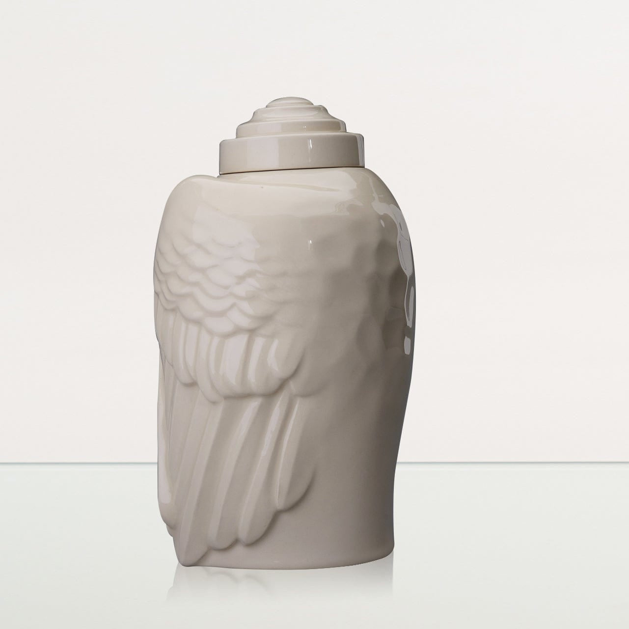 Handmade Cremation Urn for Ashes "Wings" - Large | Off-white | Ceramic Urn - Pulvis Art Urns