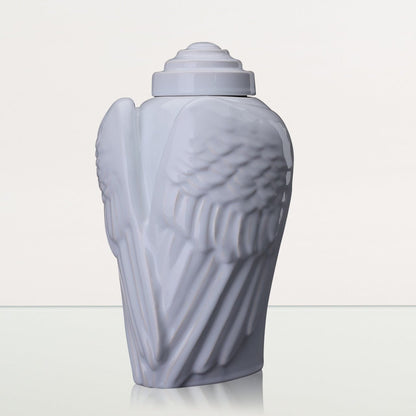 Handmade Cremation Urn for Ashes "Wings" - Large | White | Ceramic Art Urn - Pulvis Art Urns